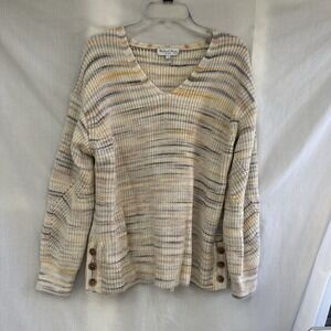 EUC Michael Stars Autumn Spacedye Sweater Sz 1X Chunky Knit‎ V Neck Buttons
